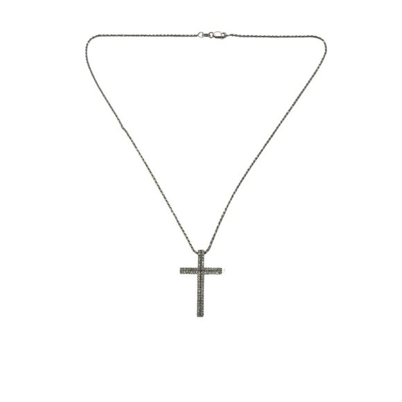 Vintage 14 Karat White Gold Diamond Cross Pendant Necklace #10491 - Picture 2 of 9